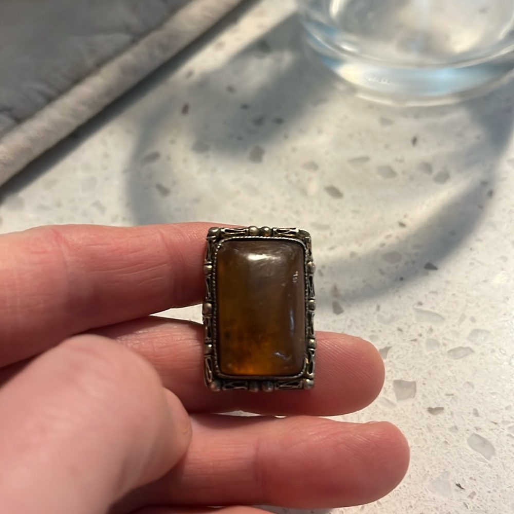 Amber Silver Ring - image 1
